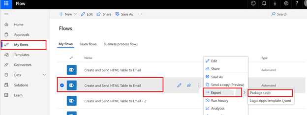 Export And Import Process In Microsoft Flow